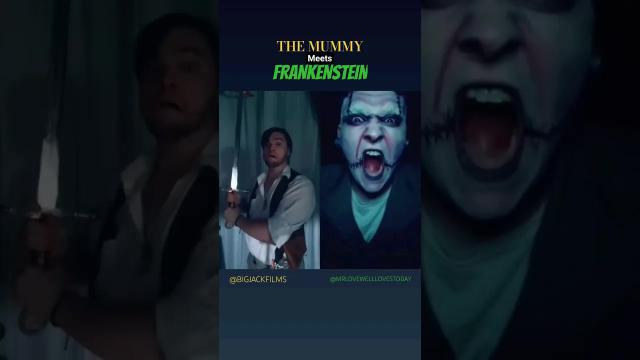 Title card image for video titled #themummy meets #frankenstein #brendanfraser #universalstudios #halloween2023 #cosplay  #halloween