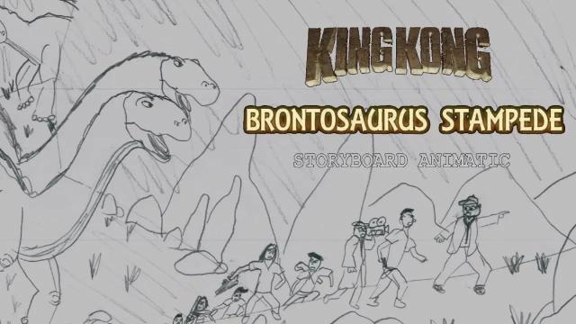 Title card image for video titled King Kong (2016) Fan Film STORYBOARD ANIMATIC - Brontosaurus Stampede (#MARCHOFKONG)