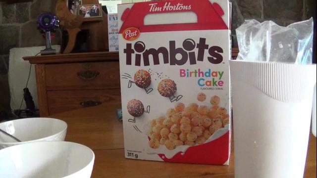 Title card image for video titled Tim Hortons Timbits Cereal - FOOD CORNER